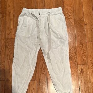 Free People White Linen Pants with Tapered Ankle